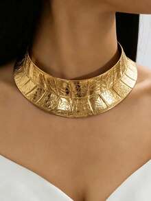 1PC Fashion Personality Embossed Texture Leaf Open Collar Necklace For Women Prom Party Gift For Friends. - Golden Leaf Necklace - View 2