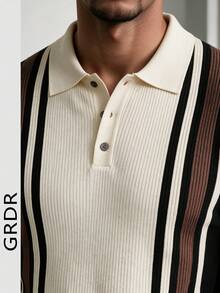 GRDR Men's Summer Contrast Color Seagull Collar Solid Color Short Sleeve Knit Sweater, Suitable For Summer Outings, Fashionable Outfit Essential - Black - View 4