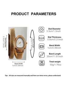SOKI 1pc Women's Snake-Shaped Quartz Watch, Unique Cut Dial With Minimalist Rhinestone Markers, Snake-Shaped Metal Band Integrated Wrap Design. Summer Accessory, Jewelry, Suitable For Various Occasions Such As Festivals, Parties, Weddings, Back To School, Christmas, Thanksgiving, Halloween, Easter, Etc., Perfect Gift For Women - Golden White - View 11