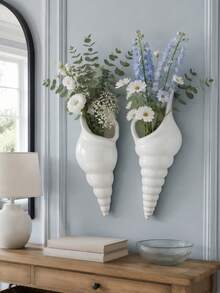 1pc Creative Conch‑Form Wall Vase, Space‑Saving Hanging Flower Pot, Wall‑Mounted Ornament For Dried & Artificial Flower Home Wall Decoration Housewarming Gift - Conch Shell Vase - View 7