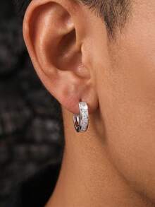 2pcs Copper Cubic Zirconia Round Stud Earrings, Elegant Design For Men's Daily Wear - Earrings - View 11