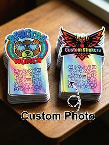 20-100pcs Stiker Logo Kode QR Kustom Bahan Putih/Holografik - Label Decal Tahan Air Mengkilap untuk Kemasan, Periklanan, Dekorasi, Pesta. Personalisasikan Stiker QR Merek Kustom Anda Sendiri (Vertikal) - Holografik - View 1