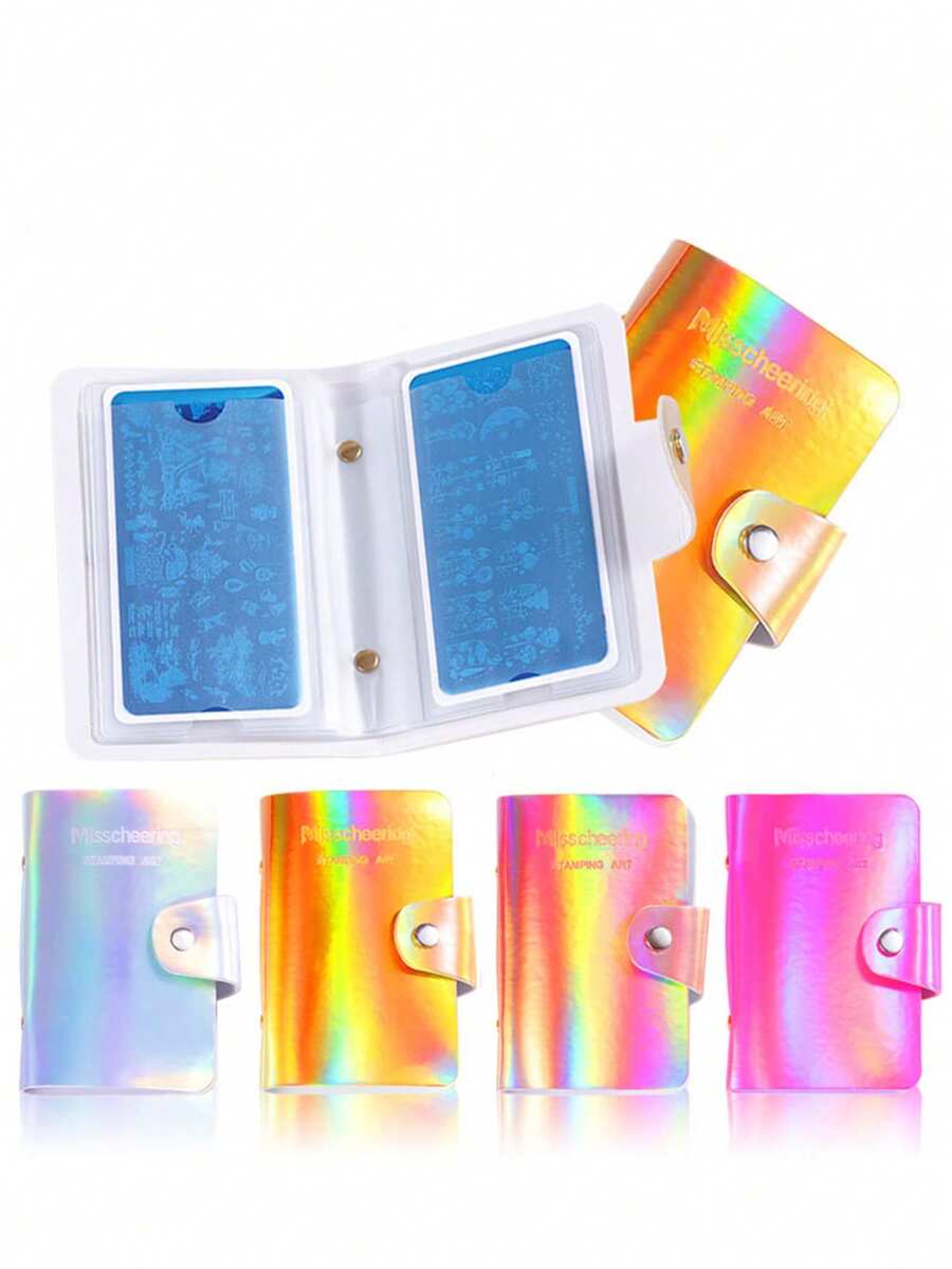 1PC 20-Pocket Laser Nail Stamping Plate Storage Book, Nail Template Organizer Display Album For Nail Art Plates And Stickers, Rectangle Nail Art Storage Case, For Daily Nail Art And Collection - Multicolor - View 1