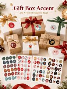 4PCS Advent Calendar Number Stickers 1‑24, 4 Designs Self‑Adhesive Labels For Christmas Gift Decor - Multicolor - View 4