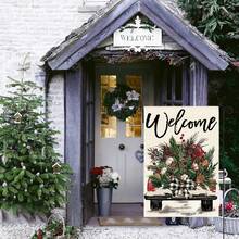 1pc Christmas Garden Flag, Watercolor Pine Tree Snowflake Merry Christmas Print Yard Flag, Winter Outdoor Home Decor - Red Vintage Truck - View 5