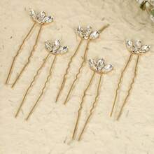 5pcs Women's Handmade White Glass Rhinestone Leaf Hair Fork Headpiece For Bride Wedding Party - Gold - View 1