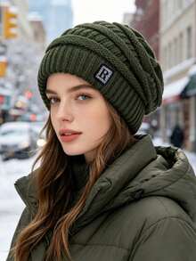 1pc New Autumn/Winter Solid Color Knitted Beanie Hat, Unisex Fashion Versatile Warm Woolen Cap For Daily Outdoor Cold Weather Travel - Multicolor - View 5