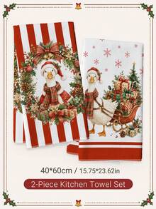 2pcs Christmas Goose Sleigh Gift Pattern Kitchen Towels, Soft Polyester Dish Cloths, Suitable For Kitchen Decor, Kitchen Cleaning, Holiday Party Decoration, Kitchen & Bathroom Supplies Home Essentials, Home Decor, Housewarming Gift - Multicolor - View 8