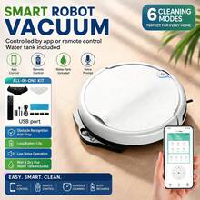 Robot Vakum dan Pel 3-in-1, Pembersih Lantai Otomatis dengan Kontrol Aplikasi & Jarak Jauh, 6 Mode, Pengenalan Rintangan & Anti-Jatuh, Dapat Diisi Ulang, Waktu Siaga Lama, Tangki Air Mendukung Penggunaan Kering & Basah, Cocok untuk Lantai Keras di Rumah, Kapasitas Baterai 2000mAh - karang putih - View 16
