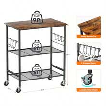 Linlin Stationery Store Rolling Kitchen Microwave Cart, 3 Tier Microwave Stand With Storage, Small Kitchen Island On Wheels, Kitchen Storage Cart With - Black - View 2
