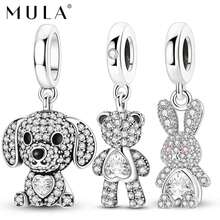 1pc Silver Plated Sparkling Zirconia Bear Dog Rabbit Pendant, Suitable For Bracelet Necklace DIY Jewelry Making And Daily Wear - Silver - View 1