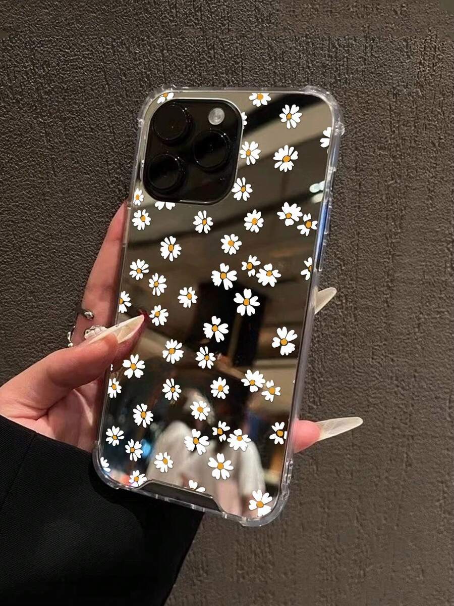 Floral Daisy Mirror Phone Case Minimalist Aesthetic Transparent Shockproof Protective Shell - Multicolor - View 1