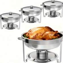 1pc/2pcs/3pcs/4pcs High-End Gold Buffet Chafing Dish With Glass Lid, Stainless Steel Gold Round Buffet Pot, Stainless Steel Gold Rack And Buffet Heater Set, Round High-End Insulated Pot, Suitable For Buffet - View 2