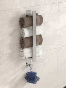Self-Adhesive Towel Rack, No Drilling Required, Suitable For Bath Towel Rack And Towel Rack, With Hooks, Suitable For Bathroom Use - Multicolor - View 4