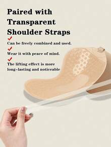 1pc+10pcs Non-Woven Fabric Mango-Shaped Adhesive Bra, With Detachable Transparent Straps, Strong Lift, Invisible Strapless Sticky Bra, Suitable For Weddings, Parties, Formal Occasions - Thin style - View 3