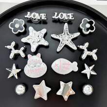 16pcs Silver Small Fish & Five-Pointed Star DIY Shoe Decor, Casual Animal ABS Plastic (ABS Resin) Flower For Home, Spring, Summer, Autumn - Silver - View 4