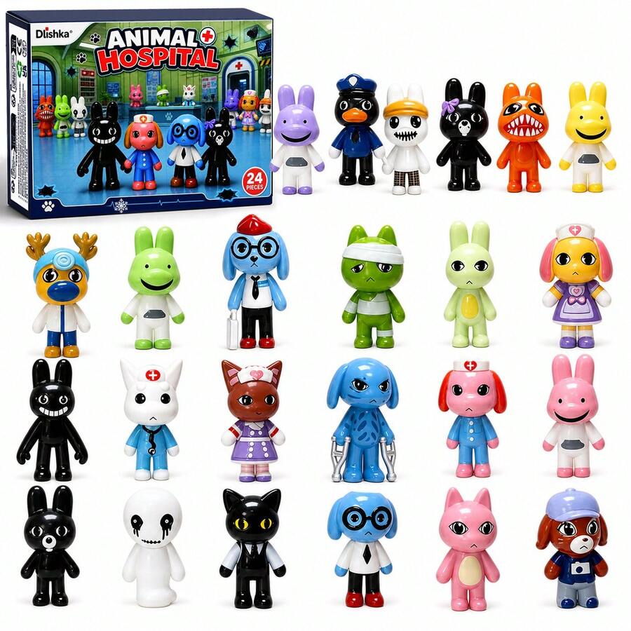 24pcs Animal Hospital Action Figure Set, Game-Inspired Character Set, Suitable For Role Play, Display, Collection And Creative Fun, Perfect Gift For Fans Aged 6 And Above - Multicolor - View 1