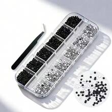 12-Grid Mixed 3D Black & White Mini Polka Dot Nail Art Decoration Small Round Glitter Sequins - Multicolor - View 9