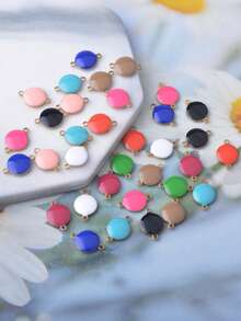 20pcs Copper Double-Sided Oil-Drip Small Round 8mm Double-Hole Jewelry Connectors Pendant Colorful Bracelet Earring Necklace Bracelet Bag Mini Round Charm Women Jewelry Accessories - Clxl214 - View 1