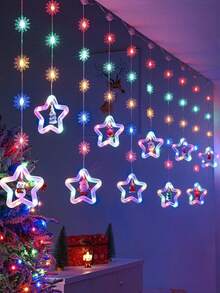 Christmas LED Curtain Lights Set - Santa Claus, Reindeer, Snowman, Christmas Tree Design, Wish Ball String Lights, USB Powered Holiday Decor For Home, Bedroom, Party Decoration - One Size - View 7