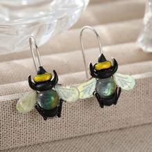 Forest Style Enamel Bee Ear Hooks For Women, Artistic Style, Small And Cute Earrings - Silver - View 7