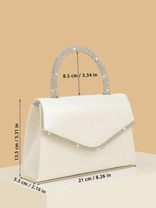 REMANLAND Shiny Elegant Minimalist White PU Solid Color Women's Rhinestone Handbag For Party, Wedding, Gathering, Ball, Valentine's Day, Date - White - View 4
