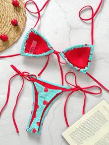 Bikinx Women's Summer Sweet Fruit Print Triangle Tie Bikini Set Vacation Beach - Multicolor - View 8
