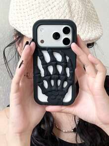 Halloween Element 3D Creative Hollow Fish Bone 17 Pro Max Apple 15 Phone Case 14 Silicone 13 Soft 16 New 17 - Black - View 4