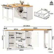 High-Quality Extendable Bar Table With 360° Swivel Function And Storage, Adjustable Length From 120-180cm, Living Room, Dining Room, Home Office, Black Extendable Design Standing Table, White - Natural + White + MDF - View 4