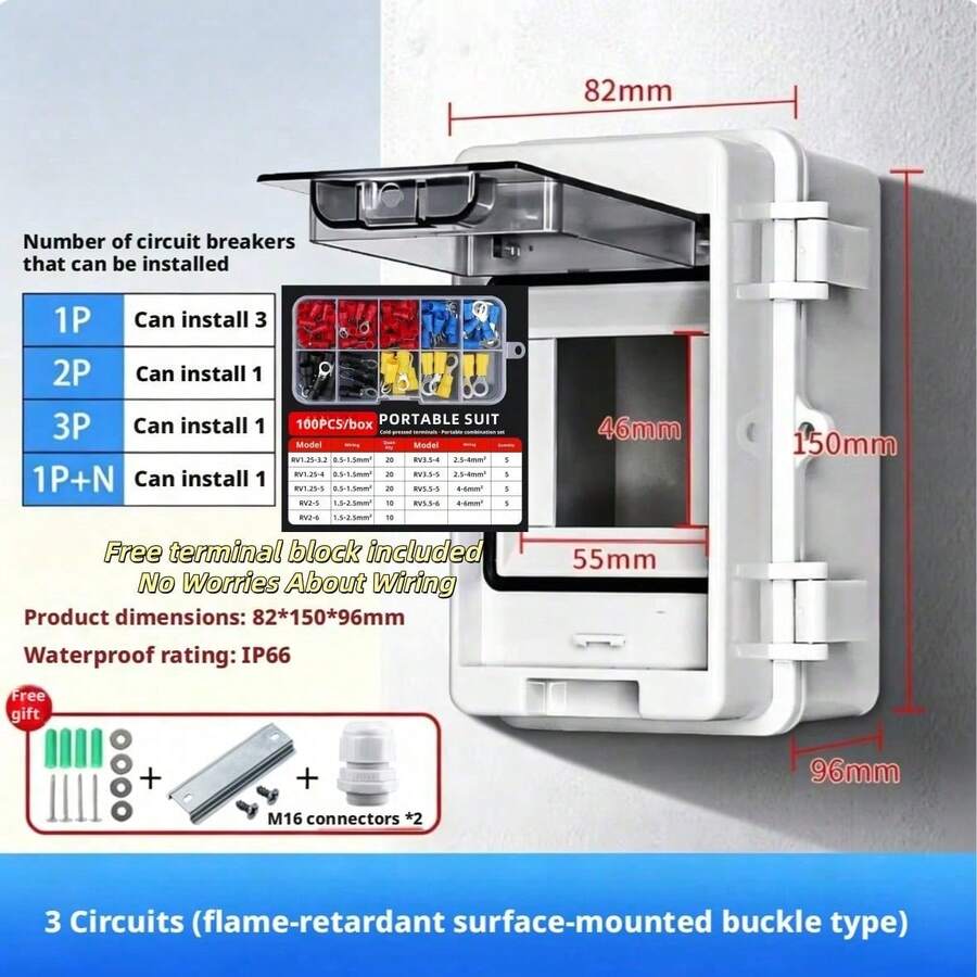 1pc IP66 White Plastic Waterproof Electrical Distribution Box Kit, 2-4 Way Wall-Mounted Flame Retardant Electrical Enclosure, Includes M16/M20 Connectors, Accessories And 100pcs RV Insulated Terminals, Suitable For Electric Vehicle Charging Stations And Outdoor Circuit Breaker Power Protection - Tower-style Waterproof Distribution Box Set - View 1