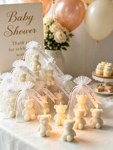 12/6/1 Set - Bear Wearing Heart Sweater Themed Aromatherapy Candle Baby Shower Party Favor Set, Animal Candles (Includes Organza Bag & Thank You Tag), Handmade Mini Cute Bear, Suitable For Baby Shower Gifts, Gender Reveal Party, Baby Shower Party Favors (White) - Multicolor - View 11