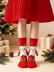 1/2 đôi tất cổ trung bình hoạt hình Giáng Sinh sáng tạo nắm tay, thiết kế vui nhộn Ông già Noel & Cây thông Noel, tất lễ hội đa năng cho quà tặng tiệc mùa Thu/Đông - Nhiều màu - Xem 5