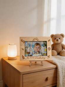 1pc Baby Wooden 1st Birthday Photo Frame, Family Memorial Photo Display Stand, 1st Birthday Gift, Suitable For Home And Office Desk Decor - Multicolor - View 2
