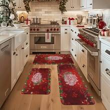 1/2/3pcs Christmas Theme Kitchen Rug, Flannel Kitchen Rug Comfortable Soft Absorbent Non-Slip Machine Washable With Non-Slip Backing Multi-Functional Home Floor Mat Suitable For Entrance Living Room Bedroom Kitchen Dining Room Bathroom Laundry Room Patio Hallway Christmas Holiday Decoration Home Decor - Multicolor - View 5