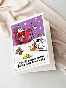 1pc Humorous And Fun Christmas Cards / Christmas Cats - Perfect As Christmas Gifts For Friends, Family, Colleagues, And Loved Ones, Holiday Postcards, Vintage Christmas Postcards, Happy Holiday Postcards, Vintage Christmas Greeting Cards - Multicolor - View 4