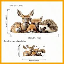 1pc Christmas Snowy Landscape Animal Window Sticker, Deer Fox Hedgehog Christmas Tree Snow Scene Glass Decor Sticker - Multicolor - View 5