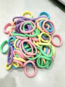 100pcs/50pcsMulticolor Soft Nylon Hair Ties, Elastic Ponytail Hair Bands For Little Girls Kids Daily Hair Accessories - Multicolor - View 3