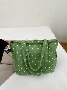 Fashionable Versatile Textured Solid Color Polka Dot New Tote Large Bag Casual Minimalist Contrast Color Shoulder Bag - Turquoise - View 6
