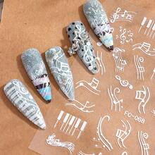 3D Music-Themed Nail Stickers, Self-Adhesive Designs Featuring Musical Notes, And Piano Keys In Black, White, Gold, And Silver, Autumn Y2K Gothic Style Nail Art Decals For DIY Manicures And Salon Use (8/4/2PCS) - Multicolor - View 5