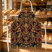 1pc Vintage Gold Brown Floral Print Apron - Sleeveless Design, Durable And Comfortable Fit, Featuring Intricate Vine Retro Floral Pattern, Suitable For Cooking, Baking And Home Cleaning, Household Cleaning, Housework Apron, Hand-Painted Handmade Gardening Apron, Fun Holiday Gift - Multicolor - View 6