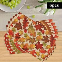 1/4/6pcs Autumn Series Colorful Oak Leaf Pattern Printed Placemats Suitable For Home Kitchen/Heat-Resistant Table Mat Kitchen Table Party Scene Decoration - Multicolor - View 15
