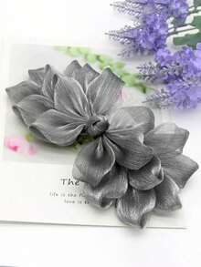 1pc Fashion Elegant Gray Solid Color Mesh Phoenix Tail Hair Clip, Flower Bow Spring Clip, Women's Hair Accessory, Suitable For Party, Formal Occasions, Gift - Grey - View 2