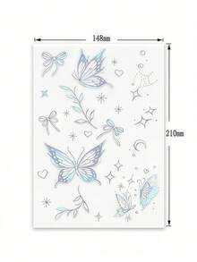9 Sheets Holographic Stickers Flash Tattoos Glitter Butterfly Stickers Flower Tattoos For Arm Body Hair For Festival Carnival Bachelorette Back To School Party Travel Essentials - Multicolor - View 7