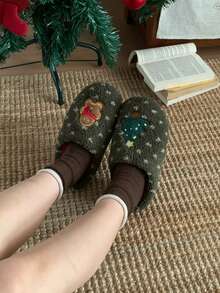 XIXITIAO Cute Christmas Doll Winter Closed‑Toe Home Slippers, Soft Sole Cozy Warm Indoor House Slippers - Green - View 11