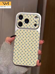 WeiMi 1pc Fashionable Personalized Minimalist Yellow Background Blue Polka Dot Pattern Full Coverage Button Classic Anti-Drop Metal Paint Premium Texture Soft Texture PU Leather Phone Case Suitable For Friends, Family, Couples, Yourself Birthday Gift, Holiday Gift, Compatible With IPhone 17/16/15/14/13/12/11 Series - Multicolor - View 2