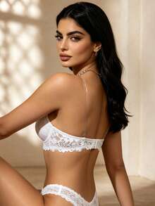 Temptuelle Peach Girl White Strapless Bra, Lace Wrapped Bust, Ruched Design, Front Invisible Clasp Bandeau Bra For Women - White - View 5