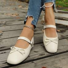 Women's Soft Round Toe Buckle Flat Mary Jane Shoes With Sweet Bow, Gentle Style, Versatile For Spring And Autumn Outings - Beige - View 3