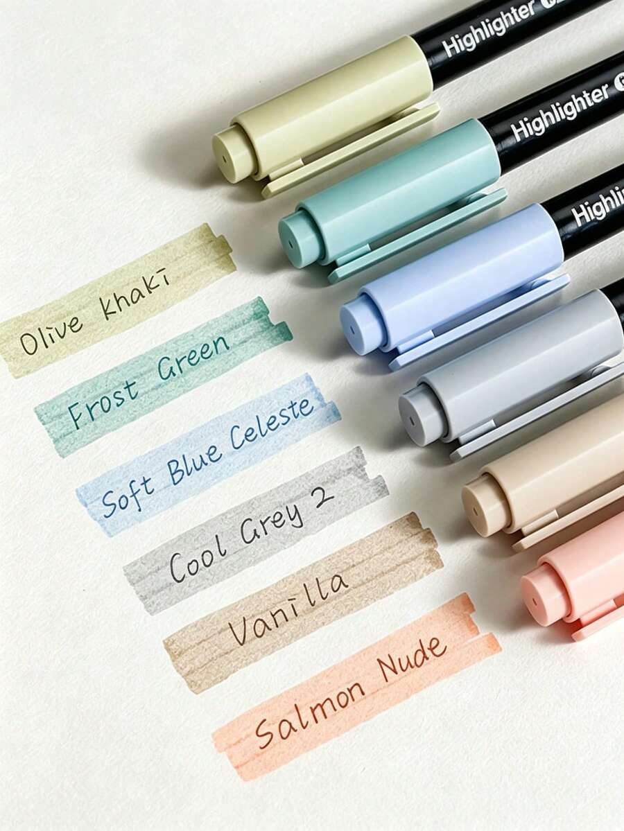 6pcs/3pcs Morandi Color 601 Fluorescent Highlighter Pens For Students, Note-Taking, Planner, Marking, Halloween Stationery Set - Highlighter - View 1