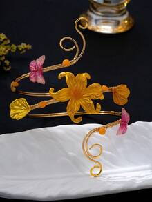 1件波希米亞風花卉蝴蝶開口式手臂飾品手鐲，海灘度假身體配件 - 黃色 - 查看 4