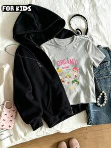 Loose-Fitting Hooded Sweatshirt Jacket Paired With A Two-Piece Short-Sleeve T-Shirt - Black + Grey - View 1